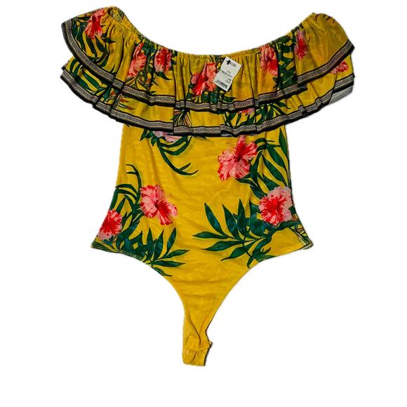 Akira Womens Off The Shoulder Tropical Bodysuit Tiered With Elastic - Large - Picture 1 of 7